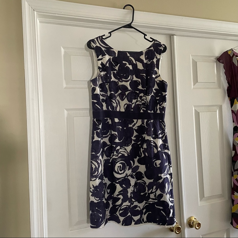 Blue and white water color print dress